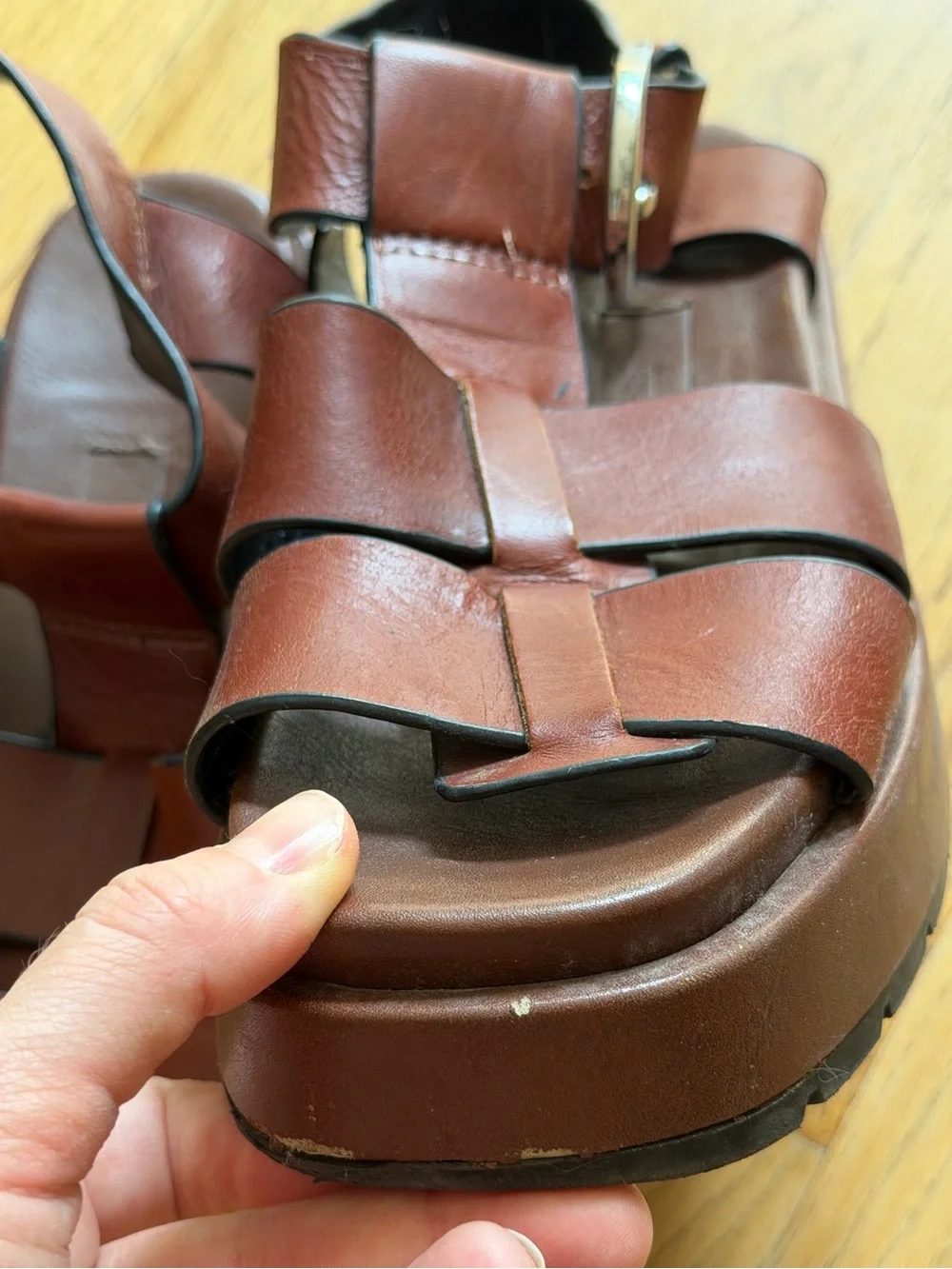 Zara Womens Size EUR 36 US 6 Brown Leather Buckle Fisherman Platform Sandals